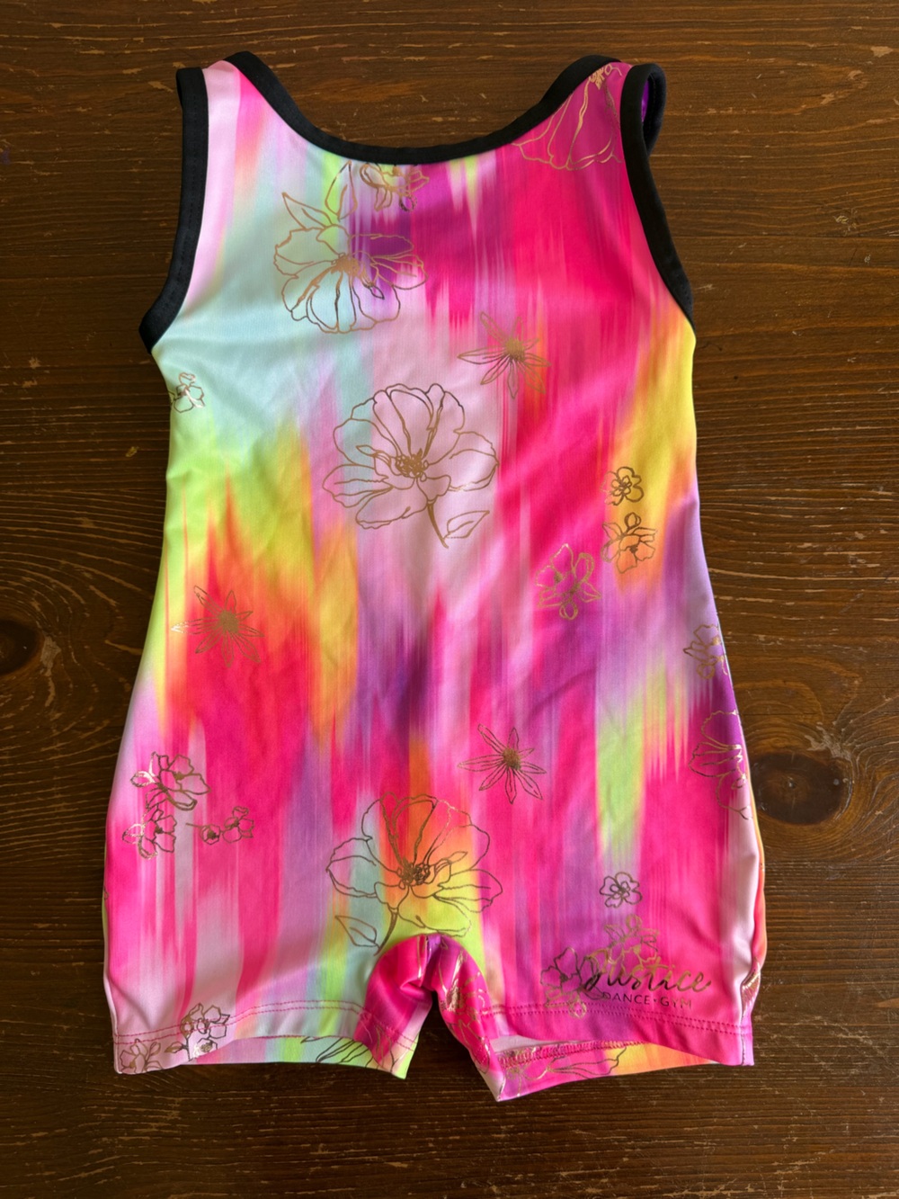 Justice Pink Neon Floral Dance Gym Leotard Bodysuit Size XS (5/6)